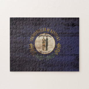 Quebra-cabeça Bandeira do estado de Kentucky na grão de madeira