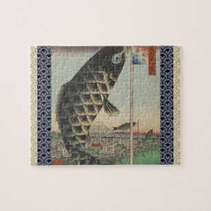 Quebra-cabeça Bandeira do Festival de Peixes Koi Hiroshige Japon