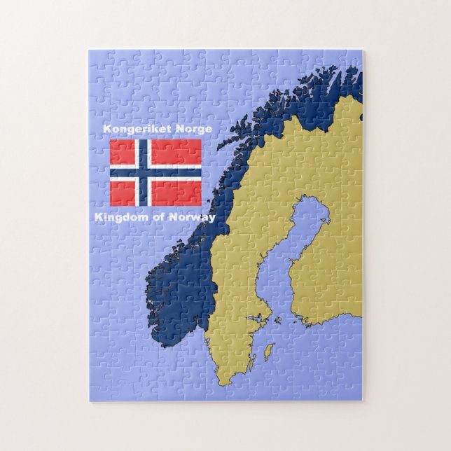 Quebra-cabeça Bandeira e mapa de Noruega (Vertical)