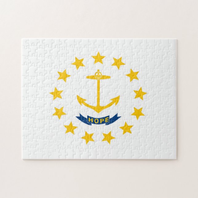 Quebra-cabeça Bandeira estatal de Rhode Island, EUA (Horizontal)