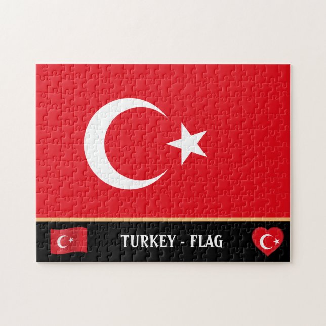 Quebra-cabeça Bandeira turca e país turco / Turquia (Horizontal)