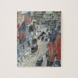 Quebra-cabeça Bandeiras na Rua 57 por Frederick Childe Hassam