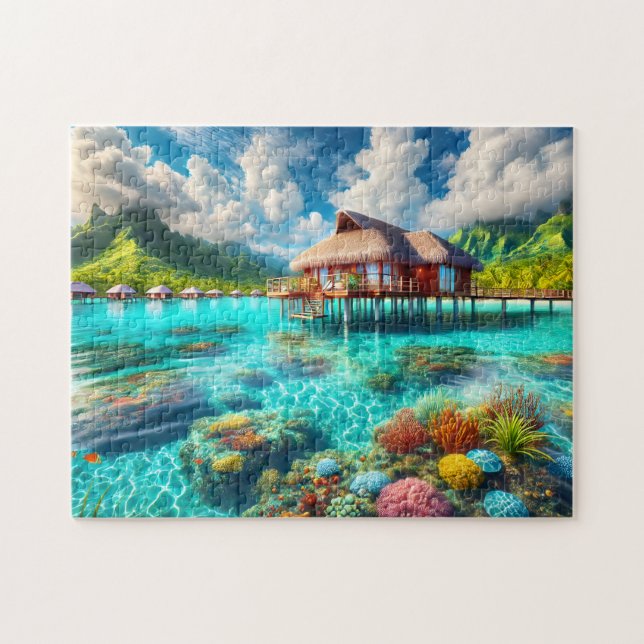 Quebra-cabeça Bangalô sobre Água Tropical de Bora Bora (Horizontal)