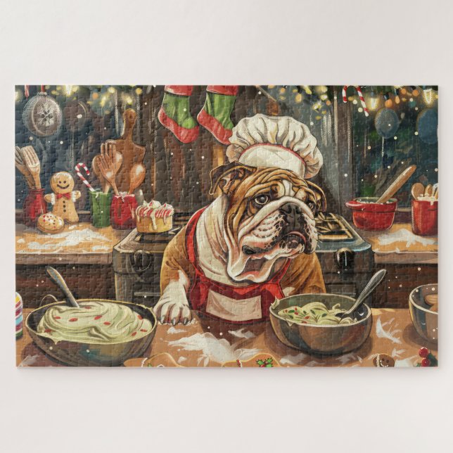 Quebra-cabeça Banho Feriado de Bulldog: Natal Festivo (Horizontal)