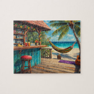 Quebra-cabeça Bar de Praia Tropical com Rede de Art