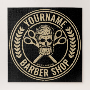 Quebra-cabeça Barbearia Personalizada Caveira Rockabilly Salão d