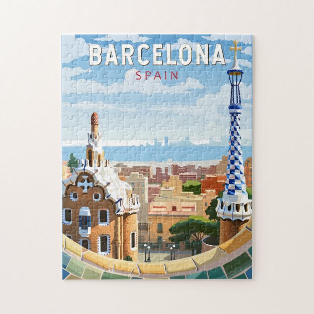 Quebra-cabeça Barcelona Espanha Viagem Arte Vintage (Vertical)