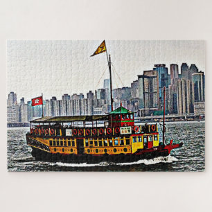 Quebra-cabeça Barco Turístico Colorido Victoria Harbor Hong Kong