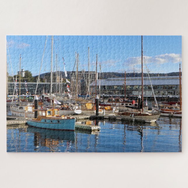 Quebra-cabeça Barcos de madeira atracados, Hobart, Tasmânia, Aus (Horizontal)