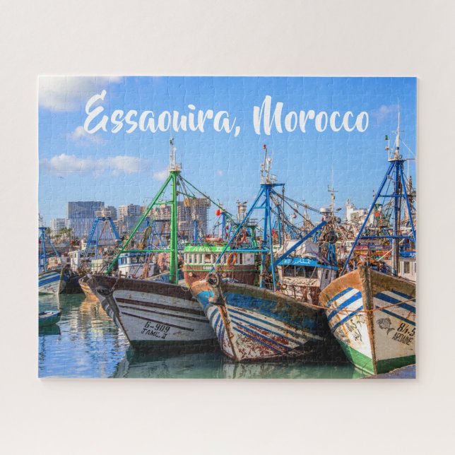 Quebra-cabeça Barcos de Pesca Coloridos de Essaouira em Marrocos (Horizontal)
