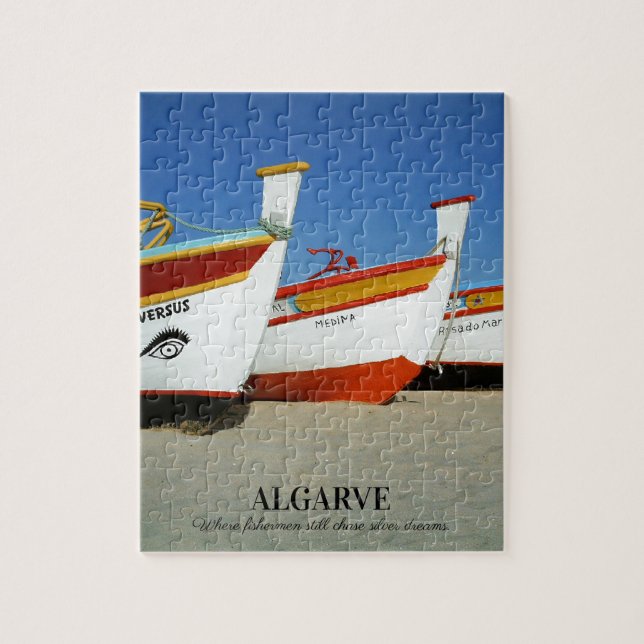 Quebra-cabeça Barcos de Pesca na Foto de Praia de Algarve (Vertical)