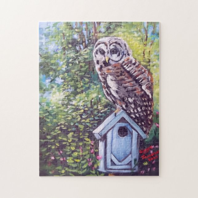 Quebra-cabeça BARRED OWL E BIRDHOUSE (Vertical)