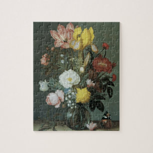 Quebra-cabeça Barroco Antigo, Buquê de Flores em Vaso de Vidro