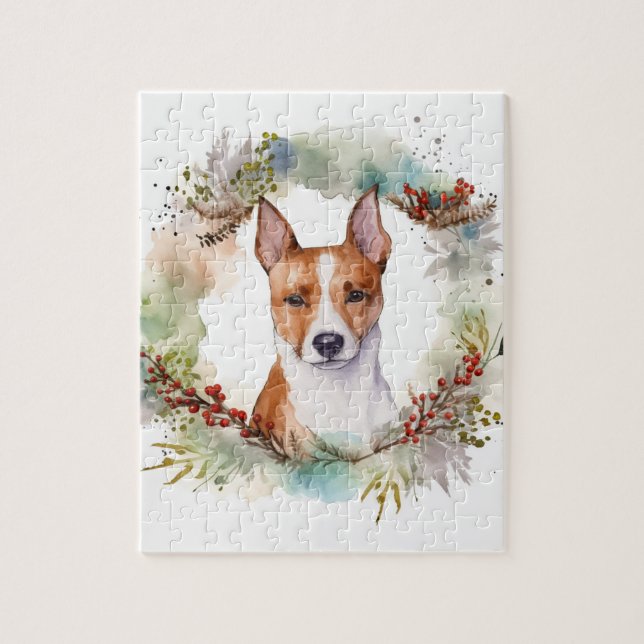 Quebra-cabeça Basenji Christmas Wreath Festivo Pup (Vertical)