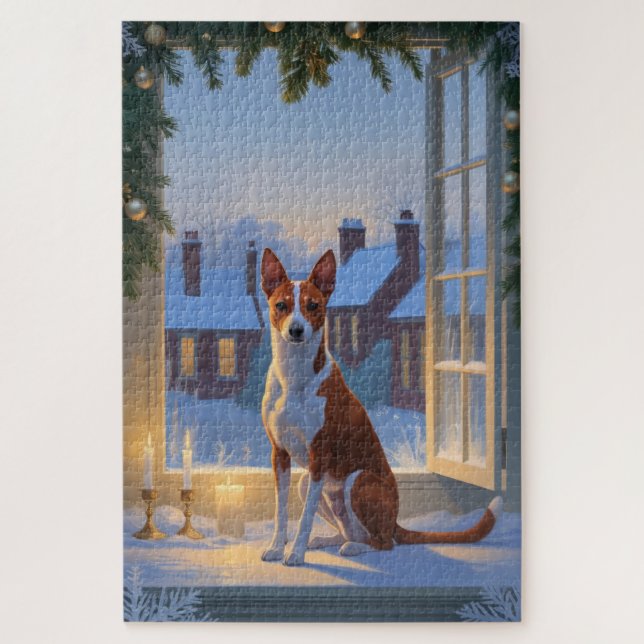 Quebra-cabeça Basenji Com Luzes de Natal Feriado (Vertical)