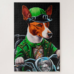 Quebra-cabeça Basenji Dog dirigindo Ruas de bicicleta. Dia de Pa