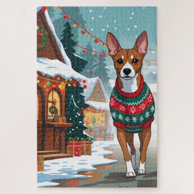 Quebra-cabeça Basenji Dogs Christmas Snow Holiday  (Vertical)