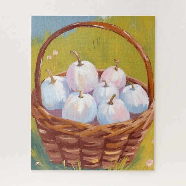 Quebra-cabeça Basket of Pumpkins | Watercolor Fall Autumn (Vertical)