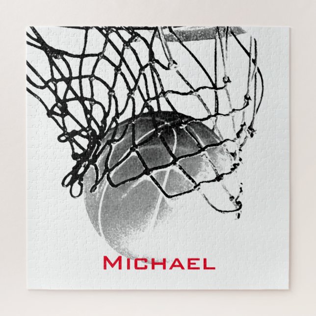 Quebra-cabeça Basquete preto e branco adicione seu nome (Vertical)