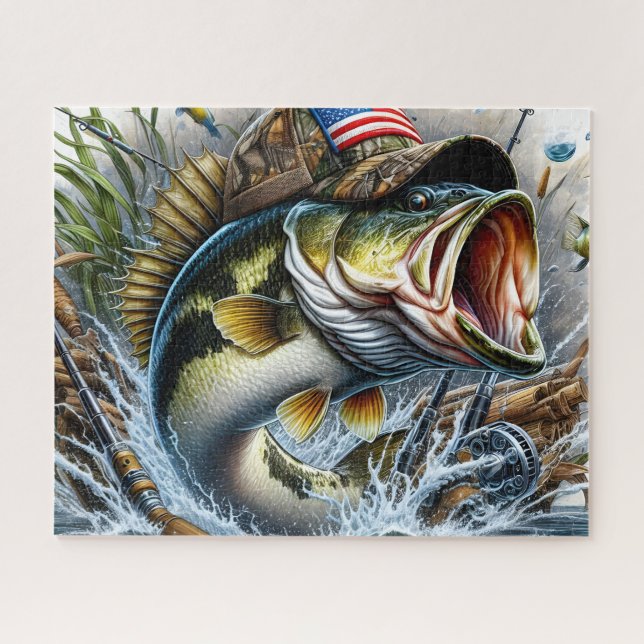 Quebra-cabeça Bass Fish Bandeira Americana (Horizontal)