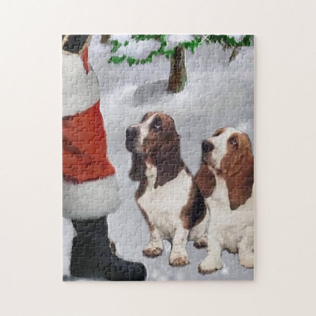 Quebra-cabeça Basset Hound com Natal de Papais noeis (Vertical)