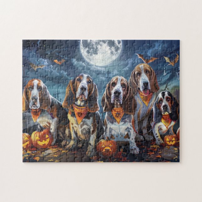 Quebra-cabeça Basset Hound Halloween Spooky (Horizontal)