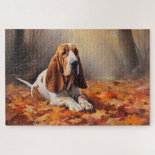 Quebra-cabeça Basset Hound no Outono Folhas Caídas Inspiram