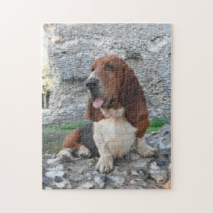Quebra-cabeça Basset Hound que visita o castelo