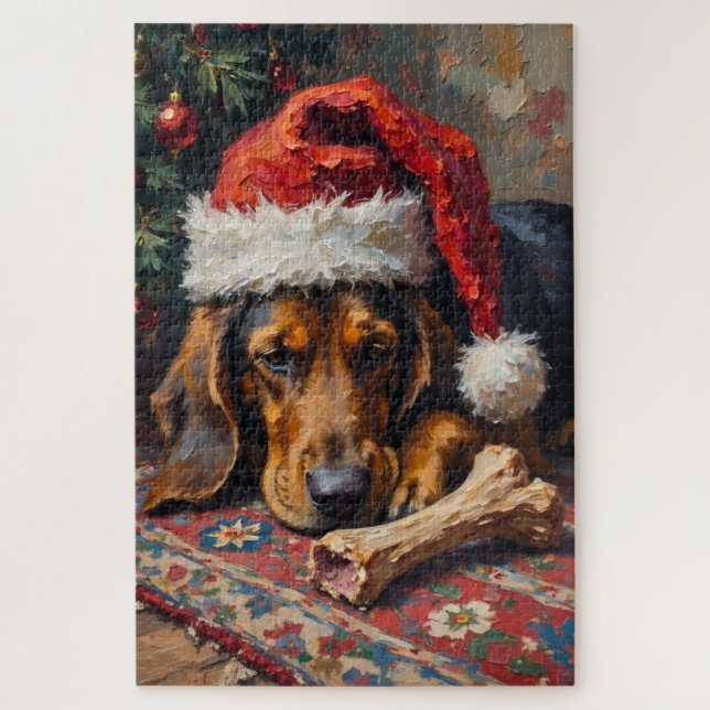 Quebra-cabeça Basset Hound Sleeping After Christmas Feast Hat (Vertical)