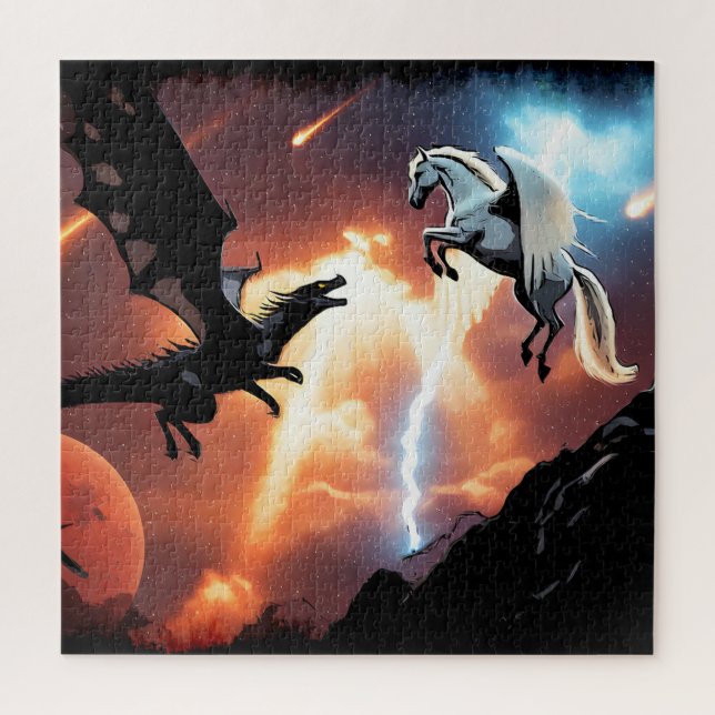 Quebra-cabeça Batalha no Espaço Exterior - Dragão e Pegasus (Vertical)