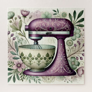 Quebra-cabeça Batedeira Vintage Roxa Floral Cozinha Cottage