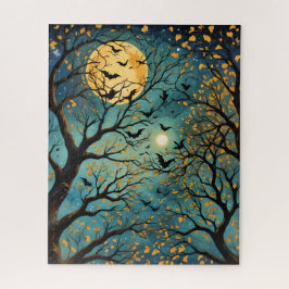 Quebra-cabeça Bats de Lua Azul e Dourada na Noite de Jigsera Que