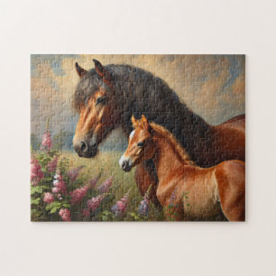 Quebra-cabeça Bay Mare com uma pintura de flores selvagens de Fo