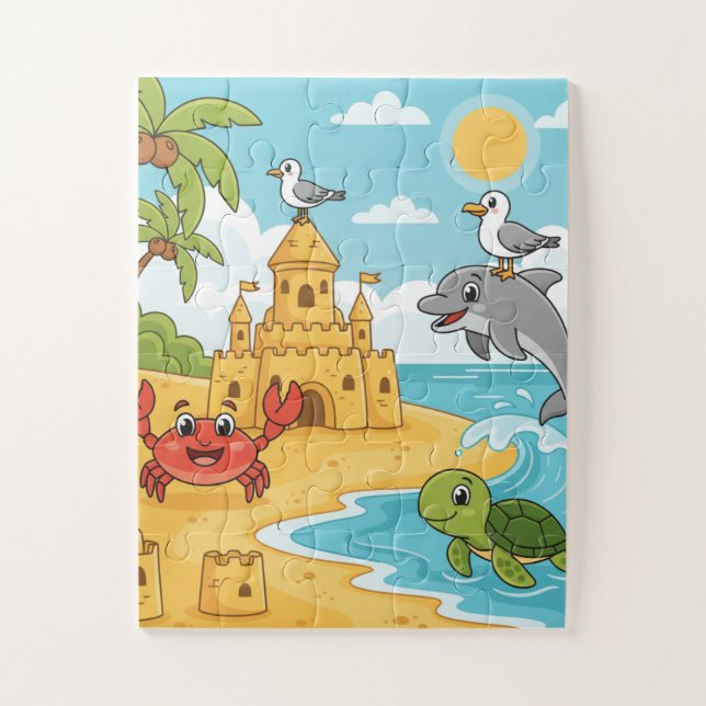 Quebra-cabeça Beach Adventure Kids Puzzle | Ocean Animals Learni (Vertical)