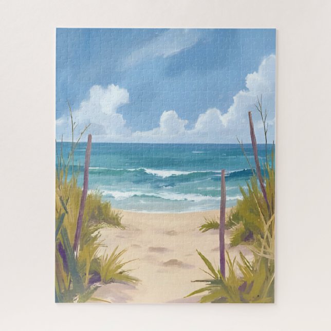 Quebra-cabeça Beach Path | Ocean Watercolor Coastal Painted (Vertical)