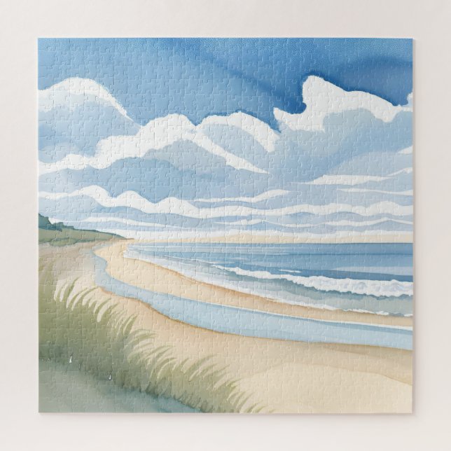 Quebra-cabeça Beach Shore Walk | Coastal Ocean Watercolor (Vertical)