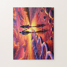 Quebra-cabeça Beachside Romance Couple Sunset Walk By the Sea