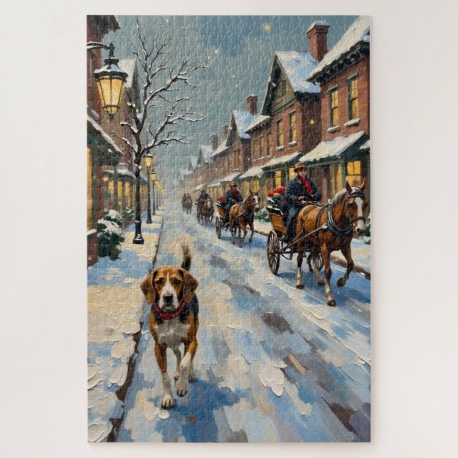 Quebra-cabeça Beagle Antigo em Rua Victoriana de Natal Nevada (Vertical)