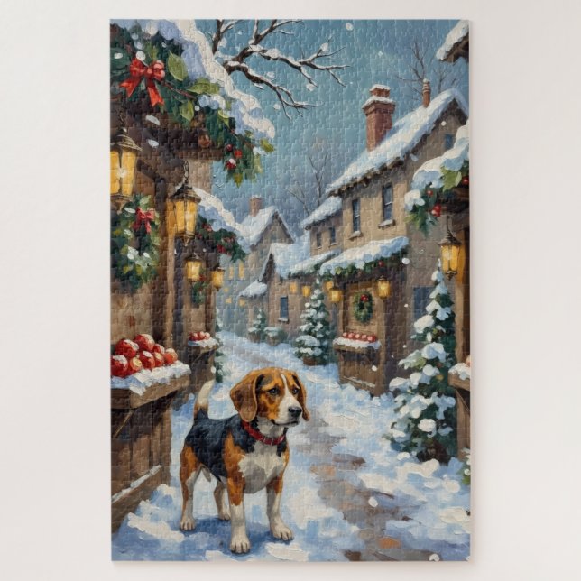 Quebra-cabeça Beagle Antigo no Mercado de Natal Nevado (Vertical)