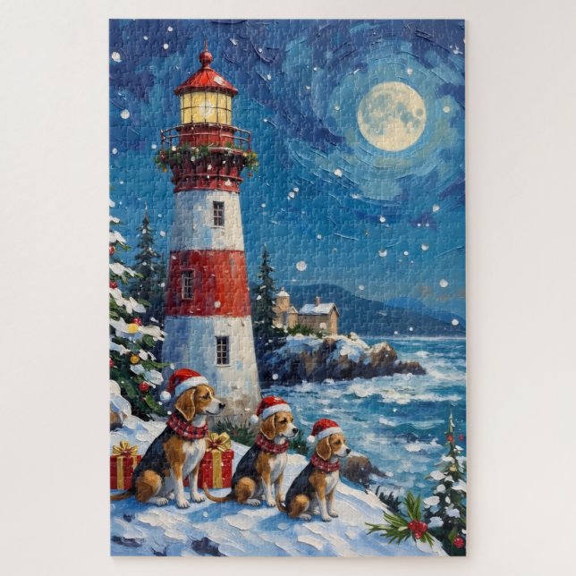 Quebra-cabeça Beagle Christmas Lighthouse Holiday (Vertical)