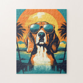 Quebra-cabeça Beagle com óculos de sol em uma praia tropical
