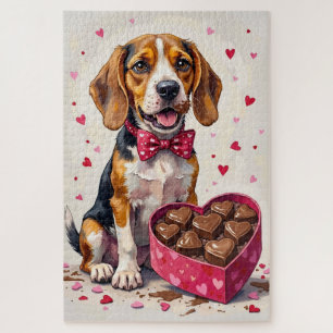 Quebra-cabeça Beagle Devorando Caixa de Chocolate do Dia dos Nam
