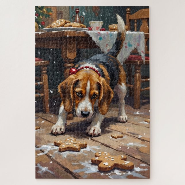 Quebra-cabeça Beagle Dog Tracking Gingerbread Christmas Fun Art (Vertical)