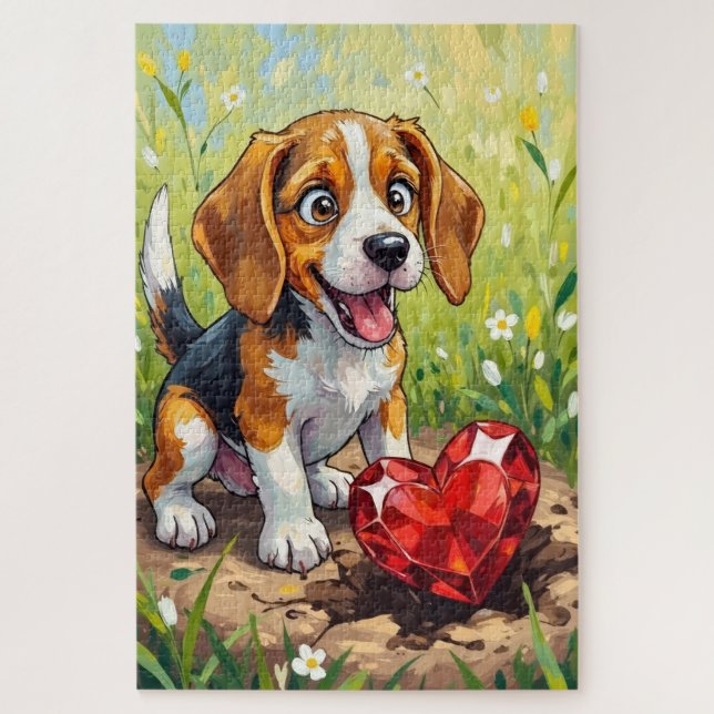 Quebra-cabeça Beagle Dog Valentine's Day Heart Treasure Art (Vertical)