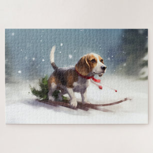 Quebra-cabeça Beagle Natal neve inverno