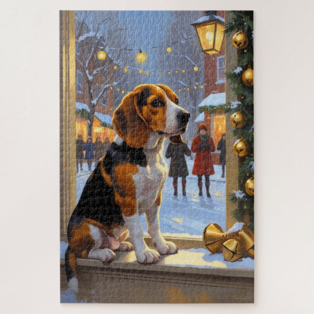 Quebra-cabeça Beagle With Christmas Lights Holiday (Vertical)