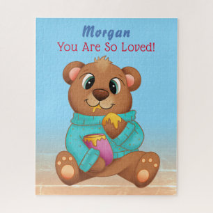 Quebra-cabeça Bear Bebê Bonito Comendo Mel Nome e Mensagem da Cr