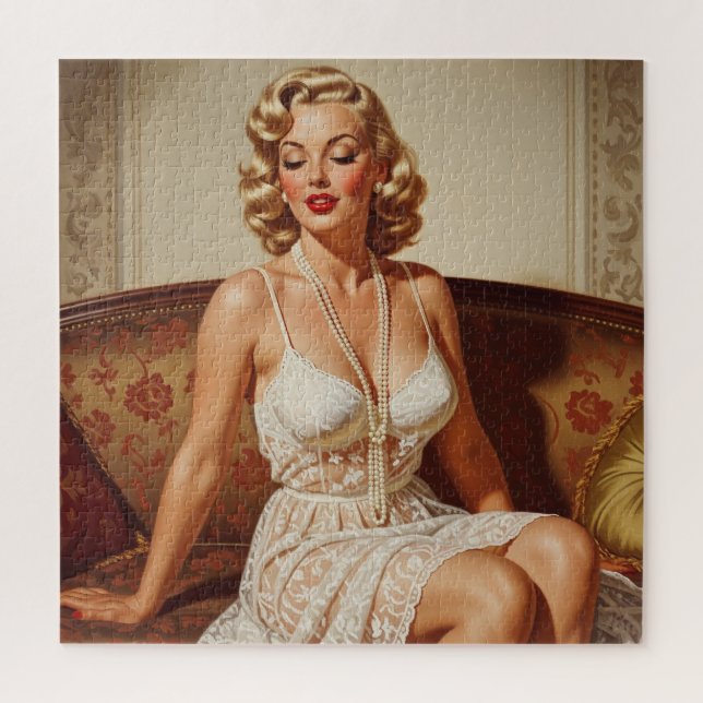 Quebra-cabeça Beautiful blonde pin-up 50's art (Vertical)