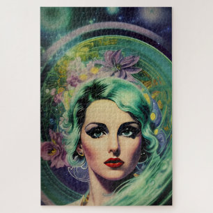 Quebra-cabeça Beautiful Lavender & Green Retro Style Space Woman