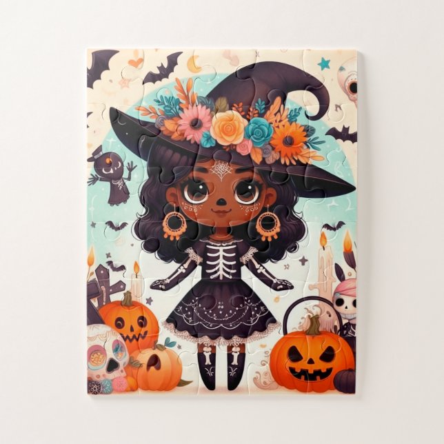 Quebra-cabeça Beautiful little witch halloween party (Vertical)